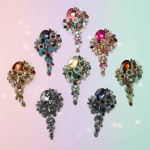 Fashionable Women’s Long Tassel Brooch with Rhinestones Exaggerated Women’s Large Crystal Glass Brooch Flower Clothing Jewelry