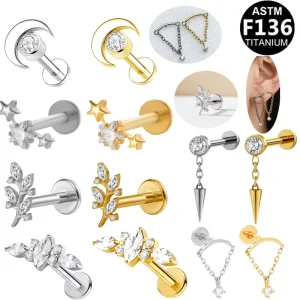 Fashionable Women’s Piercing Jewelry ASTM F136 Pure Titanium Earrings G23 Titanium Internal Thread Ear Studs