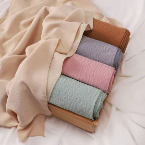 Fashionable Women’s Polyester And Linen Shawl Ice Silk Wrinkled Headband Scarf Customizable Headscarf