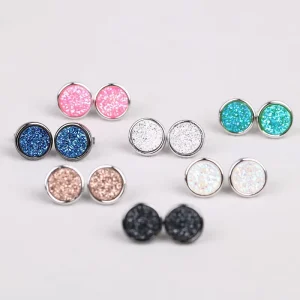 Fashionable Women’s Shiny Crystal Stud Earrings Natural Crystal Clusters Jewelry