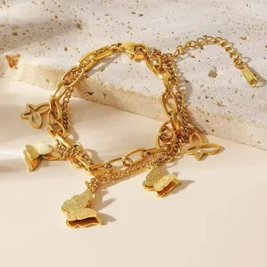 Fashionable Women’s Stainless Steel Elegant Butterfly Pendant Bracelets 18K Gold Butterfly Pendant Hollowed out Bracelets