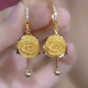 Fashionable Women’s Tassel Earrings Handmade DIY Yellow Rose Earrings Suitable As an Anniversary Gift for Women