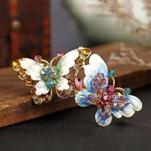 Fashionable and Best selling Luxury Metal Hair Accessories Vintage Crystal butterfly Hair Clips Party style Women’s Hair Clips
