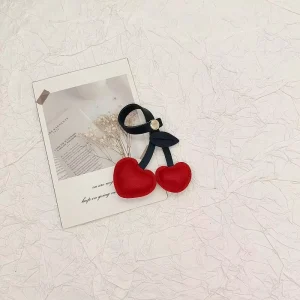 Fashionable and Cute PU Leather Cherry Charms Colorful Girly Bag and Keychain Decor Accessories