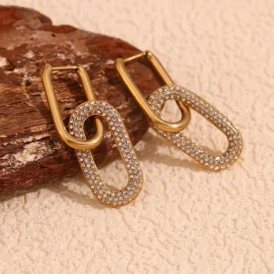 Fashionable and Elegant Zircon Pendant Earrings 18K Gold plated Stainless Steel Earrings Waterproof Jewelry for Women Non fading