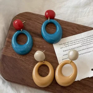 Fashionable and Exaggerated Vacation Style Blue Resin Alloy Earrings Accessories