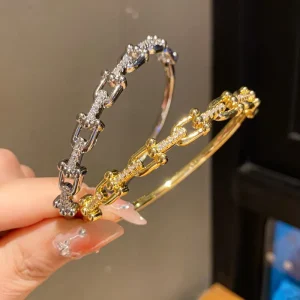 Fashionable and Exquisite 18k Gold plated Brass Ladies’ Bangles with Zircon Geometric Trendy Gift