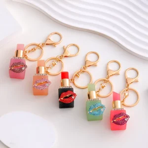 Fashionable and Luxurious New Lipstick with Rhinestone Keychain Pendant Cute Bag Hanger Decoration Small Gift Car Key Gift