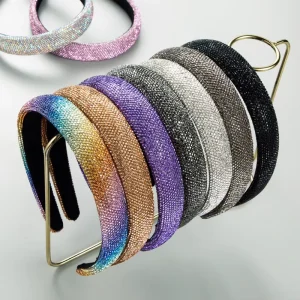 Fashionable and Luxurious Shiny Full Diamond Wide Headband for Women’s Elegant Daily Look Available in Multiple Colors