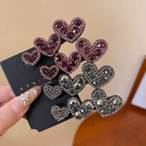 Fashionable and New Sweet and High-end Hair Accessories Gentle Rhinestone Diamond Heart-shaped Hair Clips for Women