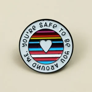 Fashionable and Simple Round Metal Brooch with Heart shaped English Letter Accessories Badge rainbow Stripe Bag and Clothing
