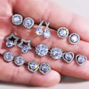 Fashionable and Sweet Flower-shaped Zirconia Earrings for Women. Simple Copper-plated White Gold Earrings Set NE0032