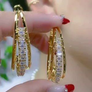 Fashionable and Trendy Crystal Diamond Earrings Luxurious and Sparkling Multi Layer Circular Jewelry