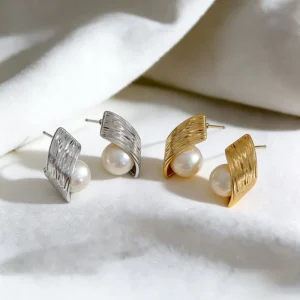 Fashionable and Trendy Curved Geometric Imitation Pearl Pendant Earrings Women’s Personalized Daily Party Jewelry Gifts