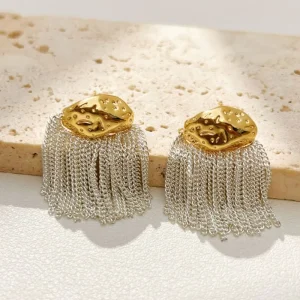 Fashionable and Versatile Tassel Chain Earrings Irregular Earrings High end and Niche Earrings