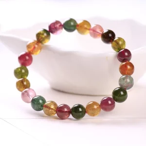 Fast Arrival Natural Colorful Stone Round Beads Tourmaline Cabochon Friendship Bracelet Fashion Jewelry for Girlfriend Gift