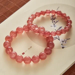 Fast Delivery Natural Red Strawberry Quartz Round Beads Crystal Elastic Bracelet Energy Stone Fashion Jewelry for Women