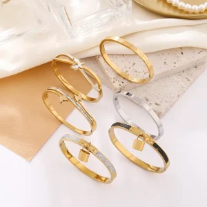 Fast Delivery Surgical Steel Butterfly Cross Leather Bracelet Gold Fashion Sweat proof Stainless Charm Bangles for Women Jewelry