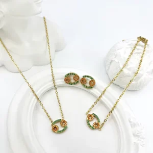 Fatingna Fashion Stainless Steel Jewelry Making Supplies 18K Gold Plated Zircon Stone Jewelry Set