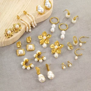 Faux Pearl Dangle Earrings Vintage Flower Leaf Design Elegant Casual Daily Fashion Drop Earrings Lightweight Women Jewelry Gift