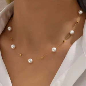 Faux Pearl Decor Necklace Elegant Simple Style Acrylic Jewelry Daily Wear Pearl Bead Chain Necklace for Women Gift