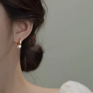 Faux Pearl Korean Version Hoop Earrings Simple Personality Exquisite Temperament Trendy Women Jewelry Accessories Gift