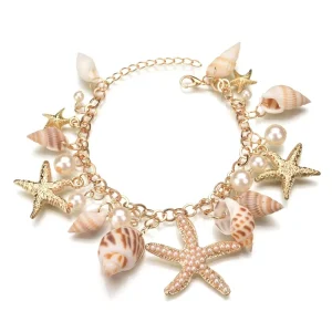 Faux Pearl Sea Shell Starfish Bracelet Fashion Anklet Bracelet Charm Adjustable Mermaid Costume Jewelry for Women