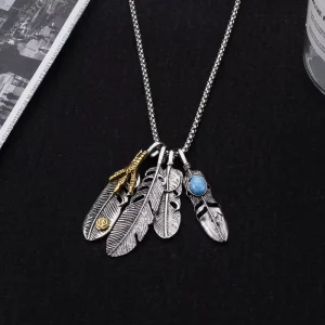 Feather Pearl Natural Stone Stainless Steel Men Hip Hop Sweater Chain Nightclub Personalized Trendy Pendant Versatile Students