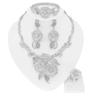 Female Flower Jewelry Set Gold Plated Chrysanthemum Daisy Earrings Necklace Anklet Bracelet for Gift