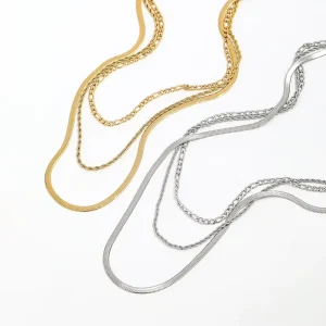 Fenny 18K Gold Plated No Fade Fashion Classic Three Layers Fiargo Snake Rope Chain Stainless Steel Necklace for Women