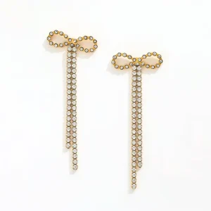 Fenny 18K Gold plated Sweety Fashion Butterfly Bow Zirconia Tassel Dangle Hoop Earring Trend for Women Ladies Jewelry
