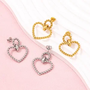 Fenny 18K Gold plated Tarnish Free Fashion Sweety Cute Twisted Heart Pendant Hoop Earring for Women Ladies Jewelry