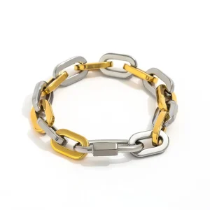Fenny 18K PVD Plated No Fade Fashion Chunky Solid Two tone Mountain Buckle Bracelet for Women Stainless Steel Jewelry