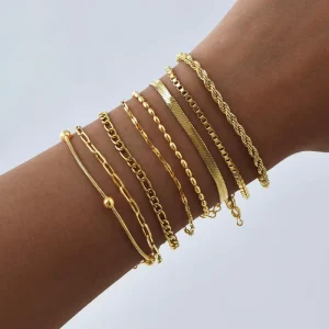 Fenny 18K PVD Plated Waterproof Fashion Snake Bead Ball Rope Figaro Cable Chain Stainless Steel Bracelet for Women