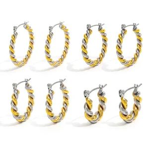 Fenny High End PVD 18K Gold Plated No Fade Fashion Two tone Twist Rope Hoop Earrings Stainless Steel Fashion Jewelry