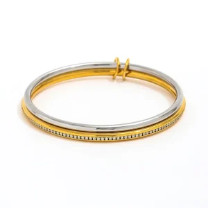 Fenny Waterproof Fashion Two tone Double Circle Full Zirconia Bangle Bracelet for Women Stainless Steel Jewelry