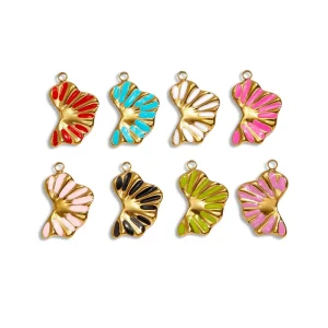 Fine Fashion Jewelry DIY Accessories Gold Stainless Steel Colorful Enamel Leaf Fan Shape Pendant Accessories for Women