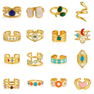 Fine Fashion Jewelry Rings Adjustable Opening Color Enamel Gold Plated Ring Stainless Steel Fine Fashion Rings