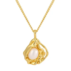 Fine Irregular Pearl Drop Necklaces Gold 18k for Women 925 Sterling Silver Fashion Chains Girls Hammered Necklace Custom Jewelry
