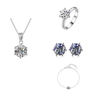 Fine Jewel Six Claws Design 1CT VVs1 Moissanite Diamond Jewelry Sets S925 Sterling Silver Women Ladies Woman of Gifts
