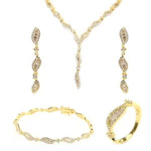 Fine Jewellery Set 925 Silver Jewelry Luxury Zirconia Jewelry Set Gold Plated Earrings Pendant Ring Bracelet 4pcs Jewelry Sets