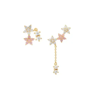 Fine Jewelry 18K Real Gold Plated Irregular Flower Drop Earring Inlay Shiny Zircon Tassels Women’s Daily Wear