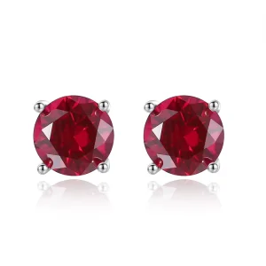 Fine Jewelry 925 Sterling Silver Big Stone Diamond Women Fashion Gemstone Ruby Stud Earrings