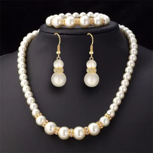 Fine Jewelry ABS Pearl Necklace Earrings Bracelet Set for Women