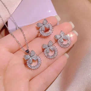 Fine Jewelry KISS0114 Luxurious Cute Bowknot butterfly Shape Small Zircon Jewelry Set for Women