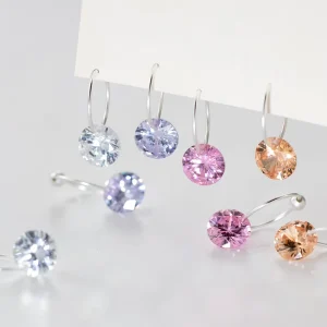 Fine Jewelry Minimalist Drop Earrings Small Designer Loop 8mm Pink Yellow Zircon Party