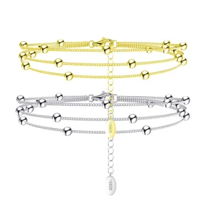 Fine Jewelry New Arrival Gold Plated Three Layer Chain Adjustable Bracelet Rice Bead for Women