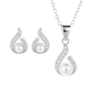 Fine Jewelry Pearl Earrings and Necklace in Pure Silver 925 Jewelry Set for Women