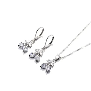 Fine Jewelry Set 925 Sterling Silver Cute Cherry Necklace and Dangle Earrings Set
