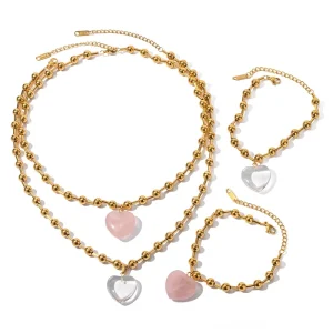 Fine Jewelry Transparent Glass Crystal Transparent Heart Ball Necklace Beaded Necklace Jewelry Set For Woman Bracelet